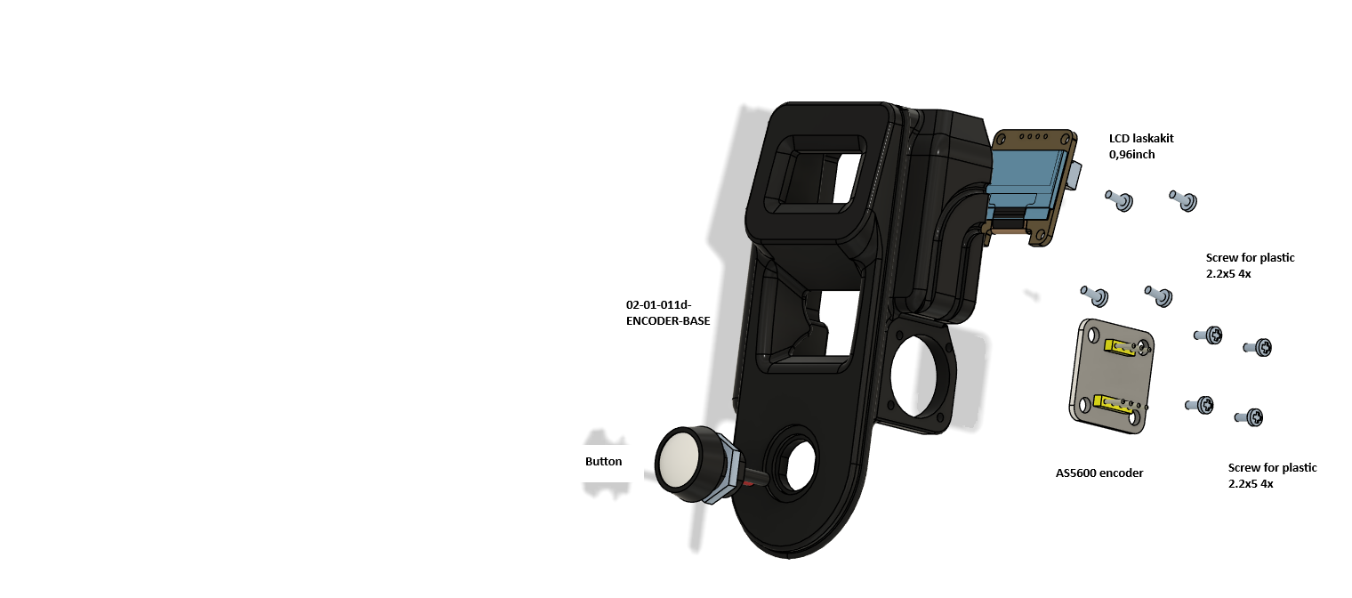 The encoder base with the display, the AS5600 board and the button